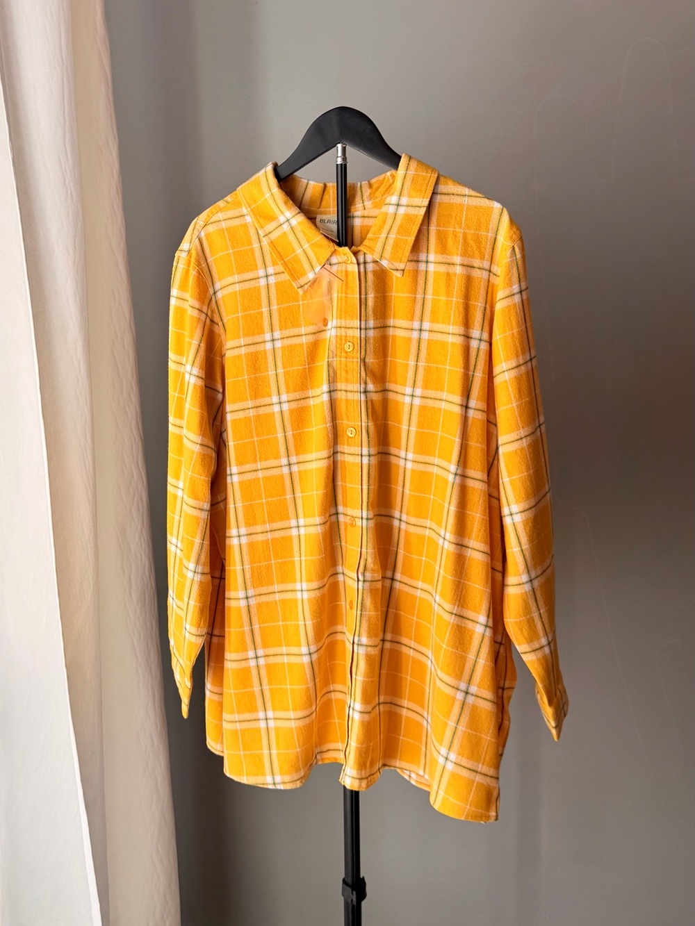 Blair Cotton Plaid Flannel Button-Up Shirt 2XL Yellow Gardening Country Farming